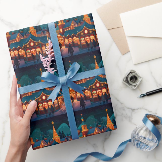 Papel De Presente Cena alegre de celebração de Natal de inverno (Presentear)