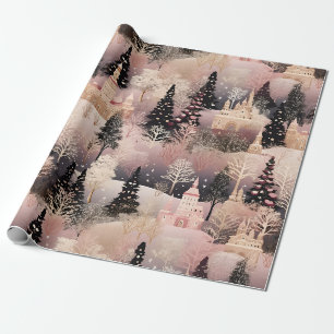 Papel De Presente Cena Caprichosa de Inverno Rosa (2)