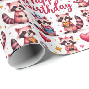 Papel De Presente Cena de Aniversário do Cachorro Rosa-Cor-de-Água -