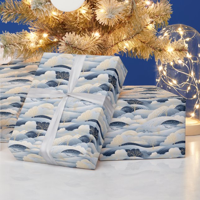 Papel De Presente Cena de Inverno Árvores Montanhas Neve (Feriados)