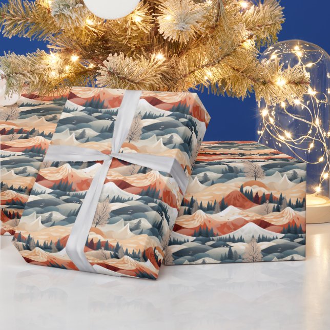 Papel De Presente Cena de Inverno Árvores Montanhas Neve (Feriados)