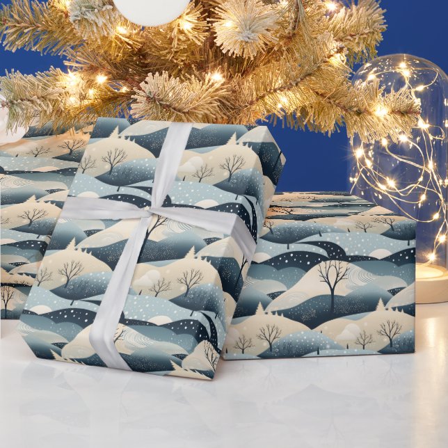 Papel De Presente Cena de Inverno Árvores Montanhas Neve (Feriados)