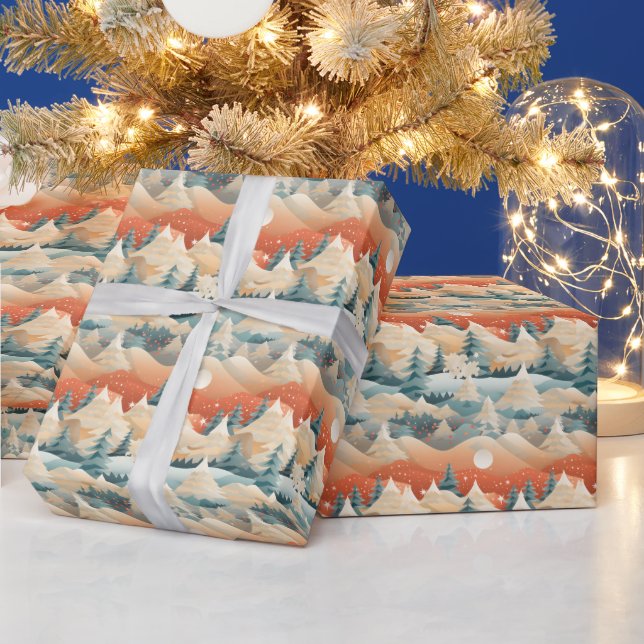 Papel De Presente Cena de Inverno Árvores Montanhas Neve (Feriados)