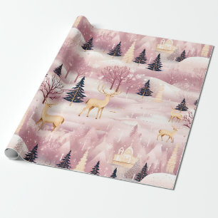 Papel De Presente Cena de Inverno Rosa Caprichosa (1)