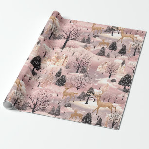 Papel De Presente Cena de Inverno Rosa Caprichosa (4)