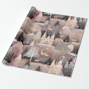 Papel De Presente Cena de Inverno Rosa Caprichosa (5)