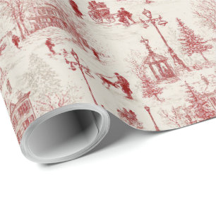 Papel De Presente Cena de Inverno Vermelho Antigo 
