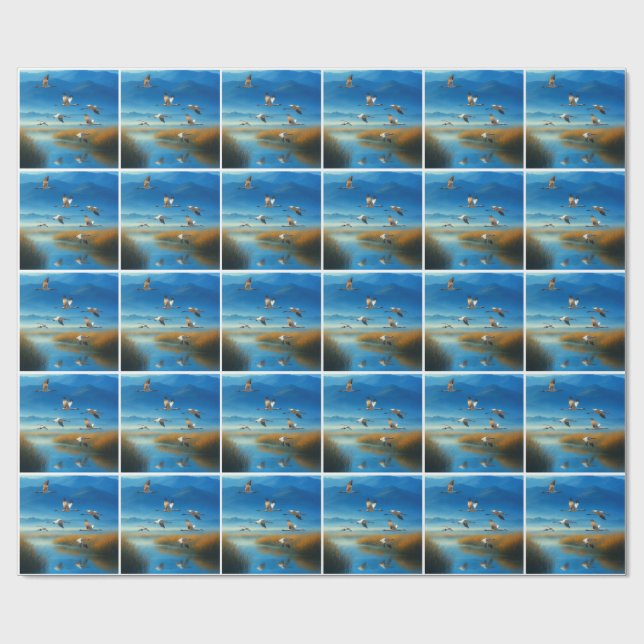 Papel De Presente Cena de Lago da Natureza Serena com Grou Voador (Aberto)