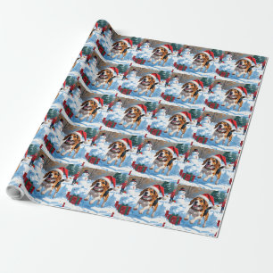 Papel De Presente Cena de Natal com Neve da Raça Beagle