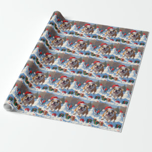 Papel De Presente Cena de Natal com Neve do Bulldog