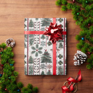 Papel De Presente Cena De Natal Com Pássaro Vermelho E Árvore De Nat