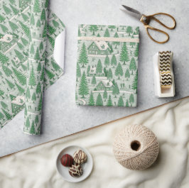 Papel De Presente Cena de Natal da Árvore de Toile Verde