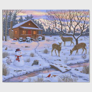 Papel De Presente Cena De Natal Da Cabina De Inverno