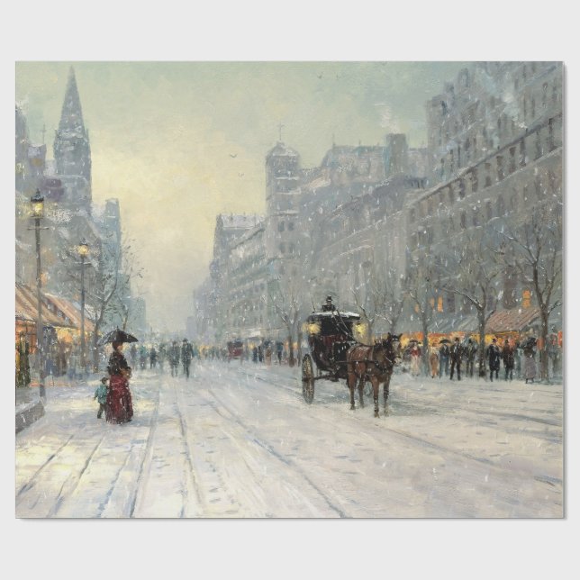 Papel De Presente Cena de Natal da Cidade Vitoriana (Aberto)