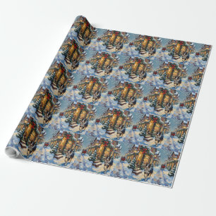 Papel De Presente Cena de Natal de Vila Nevada com Border Collie Vin