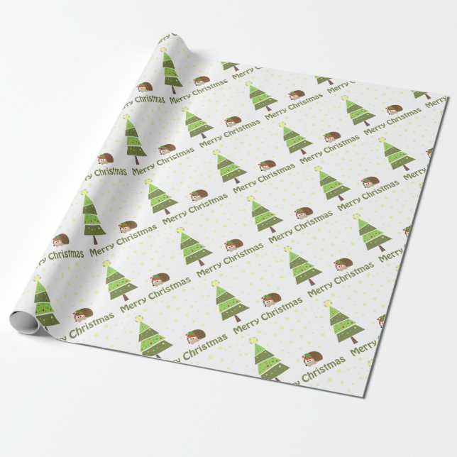 Papel De Presente Cena de Natal Hedgehog (Desenrolado)