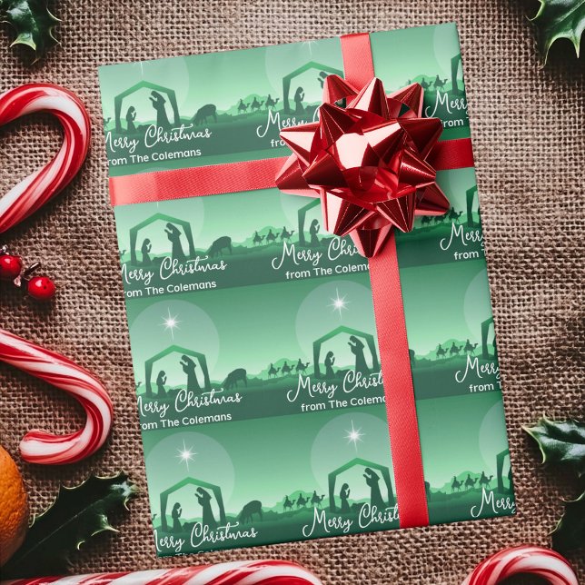 Papel De Presente Cena de Natal Personalizada Verde (Criador carregado)
