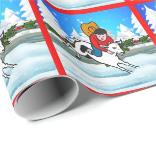 Papel De Presente Cena de Neve do Criança Mutton Buster do Rodeio Oc