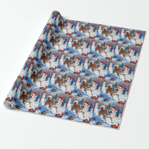 Papel De Presente Cena de neve festiva de Natal Akita