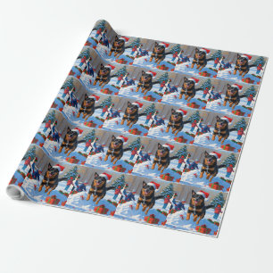 Papel De Presente Cena de neve festiva de Natal com Malinoi belga