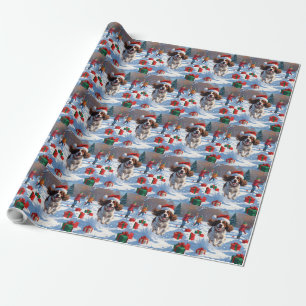 Papel De Presente Cena de neve festiva de Natal do Brittany Spaniel