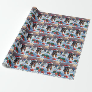 Papel De Presente Cena de neve festiva de Natal dos Bouviers des Fla