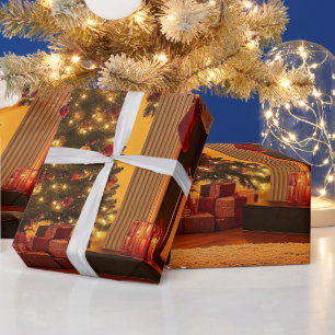 Papel De Presente Cena Festiva de Natal Presentes