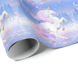 Papel De Presente Cena Personalizada da Princesa Unicórnio no Lago C