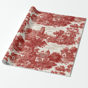 Papel De Presente Cena Rural em Toile Vermelho (8)