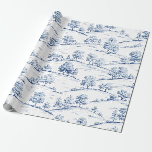 Papel De Presente Cena Rural Toile Azul (7)