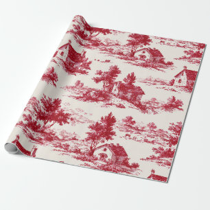 Papel De Presente Cena Rústica em Toile Vermelho (11)