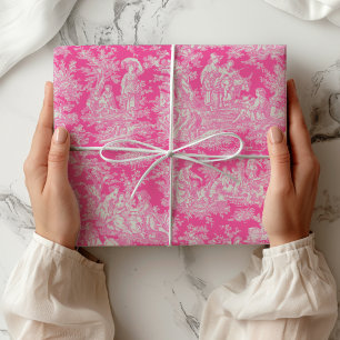 Papel De Presente Cenário Chic Vintage Rosa Toile de Jouy