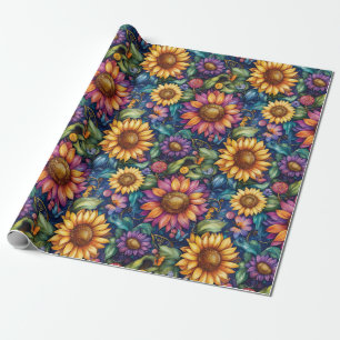 Papel De Presente Cenário Floral Boêmio Sonho Padrão Vibrante