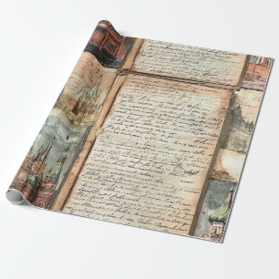 Papel De Presente Cenário Urbano Europeu Vintage com Arte de Letra A