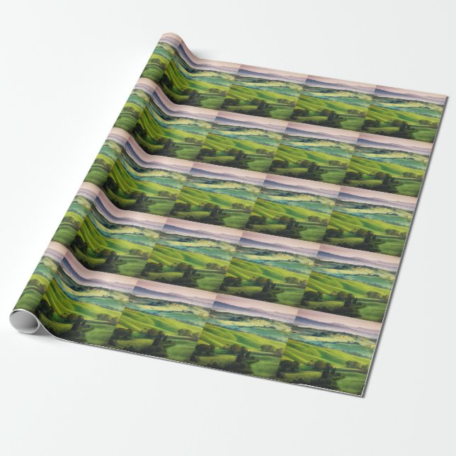 Papel De Presente Cenário Verde: Serenidade Pintada Clara (Desenrolado)