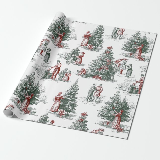 Papel De Presente Cenas de Árvores de Natal Antigas (Desenrolado)