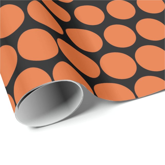 Papel De Presente Cenoura Bolinhas Laranja Moderna Preto (Ponta do rolo)