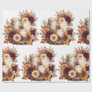 Papel De Presente Centro de Mesa Floral com Vela Outonal Rústica