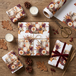 Papel De Presente Centro de Mesa Floral com Vela Outonal Rústica