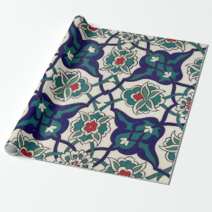 Papel De Presente Cerâmica Floral Azul Turca