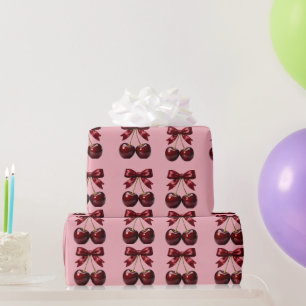 Papel de Presente Cereja e Laços Vermelhos Rosa Co