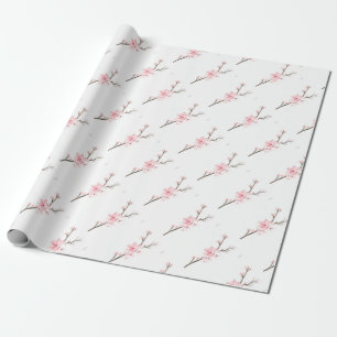 Papel De Presente Cereja florada aquarela padrão rosa japonês