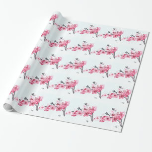 Papel De Presente Cereja floresce flores rosa