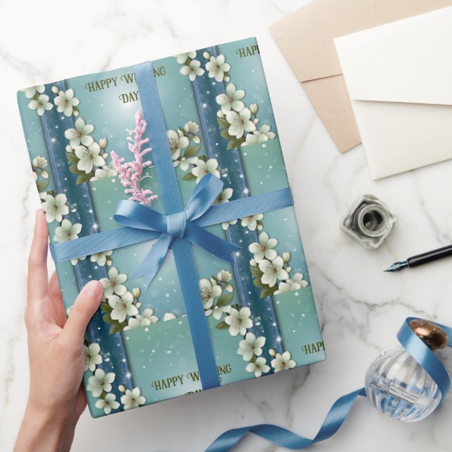 Papel De Presente Cereja Whimsical floresce com Sparkles (Presentear)