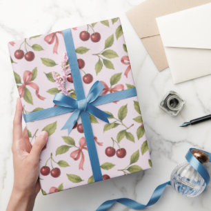 Papel De Presente Cerejas de Aquarela com Arco - Fruta Elegante