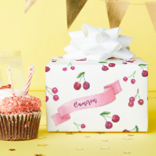 Papel De Presente Cerejas De Aquarelas Cúbicas Personalizadas