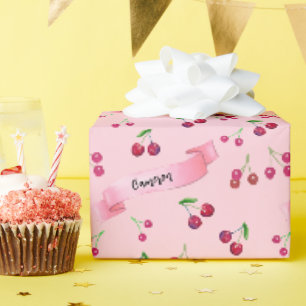 Papel De Presente Cerejas De Aquarelas Cúbicas Personalizadas