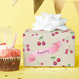 Papel De Presente Cerejas De Aquarelas Cúbicas Personalizadas