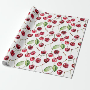 Papel De Presente Cerejas e Folhas Inspiradas em Vintage