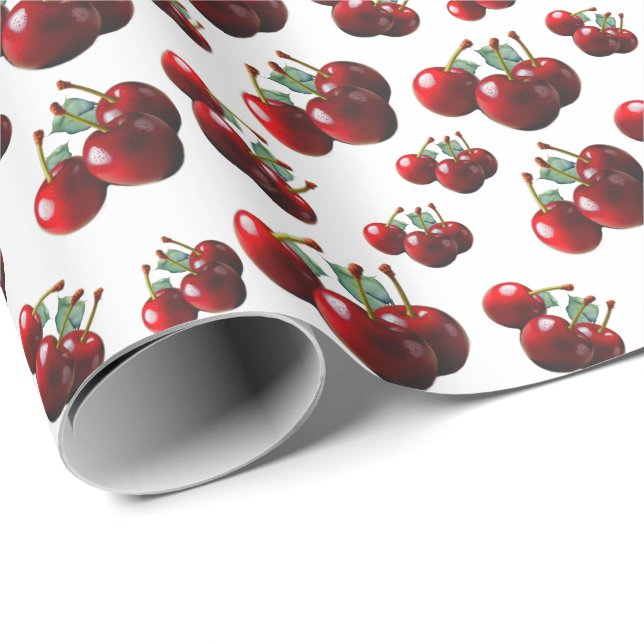 Papel De Presente Cerejas retrô frescas colhidas  (Ponta do rolo)